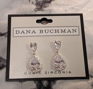 Dana Buchman CZ Silver Clear Pear Earrings NWT